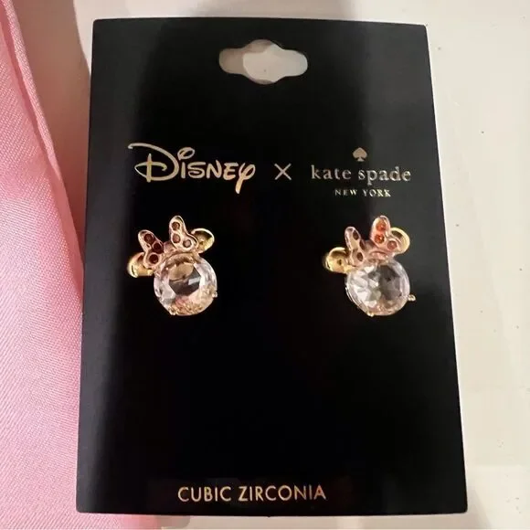 NWT Disney x Kate Spade Minnie Mouse Earrings Cubic Zirconia - Picture 3 of 6